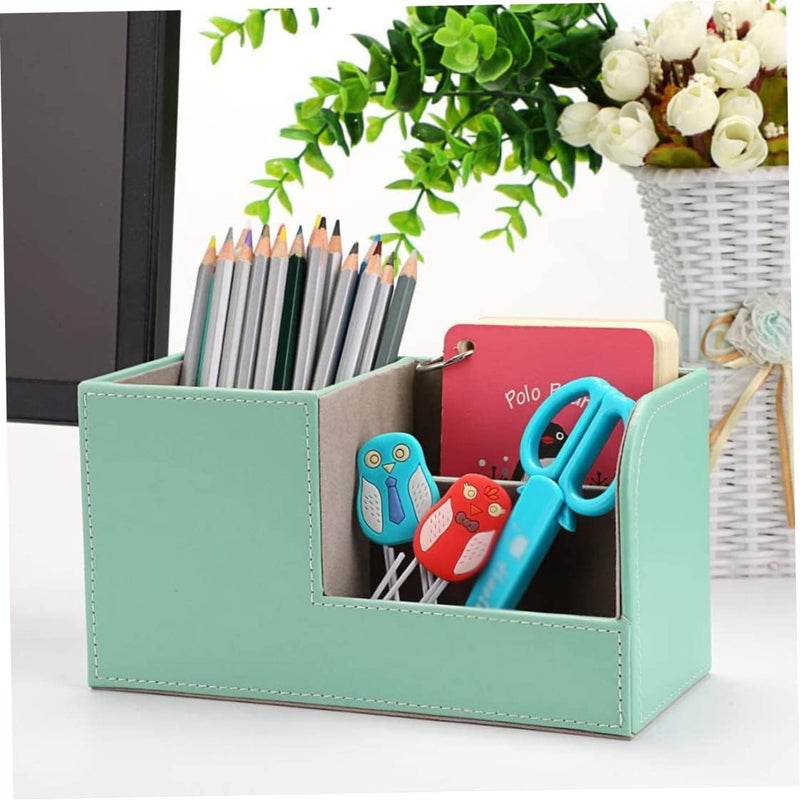 woobles Small Desk Organizer, Pencil Cases, PU Leather Desk Pen Pencil Holder, Multi-functional Desktop Organizer Storage Box for Office Shcool (Green) - Image 4